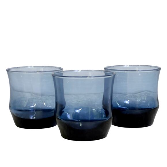 Libbey Apollo Blue Flat 6 oz Vintage Tumblers Retro Drinking Glasses-Set of 3 - Picture 1 of 4